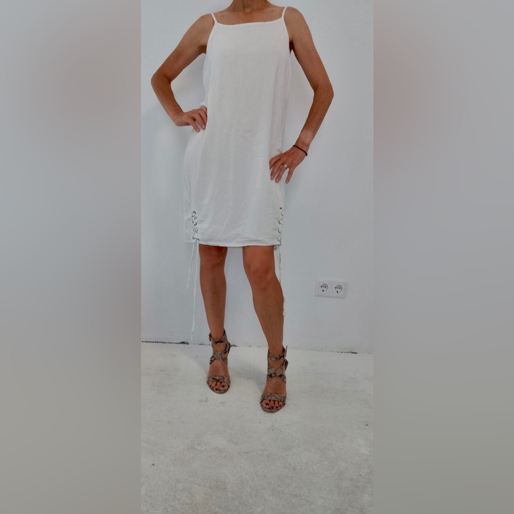 RETRO JEANS White Sleeveless Spaghetti Strap Sundress